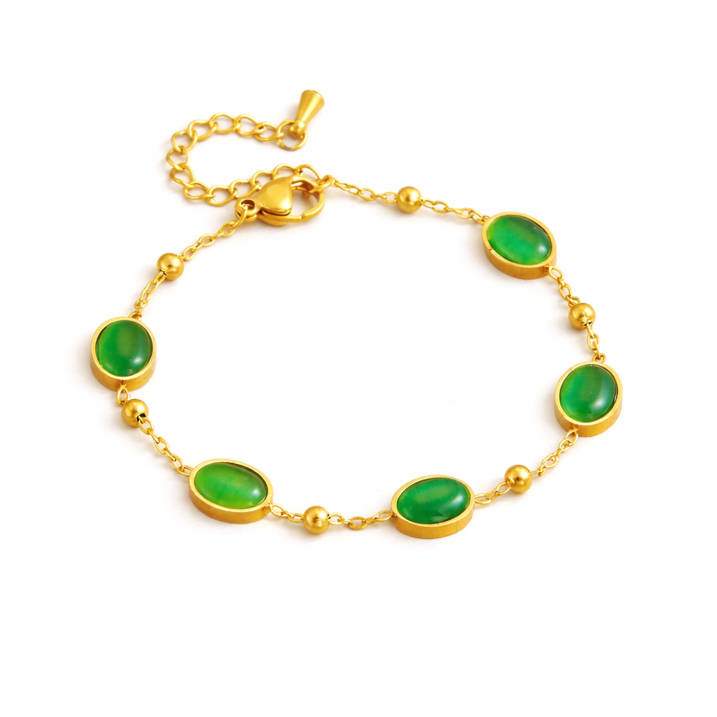 18K Gold Plated Green Stone Gold Finish Bracelet For Women : SSBR48