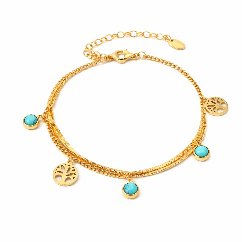 18K Gold Plated Layered Charm Bracelet For Women : SSBR58