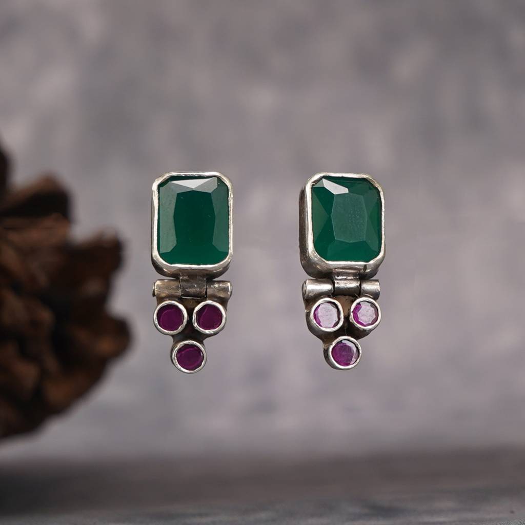 Green & Red Silver Earrings