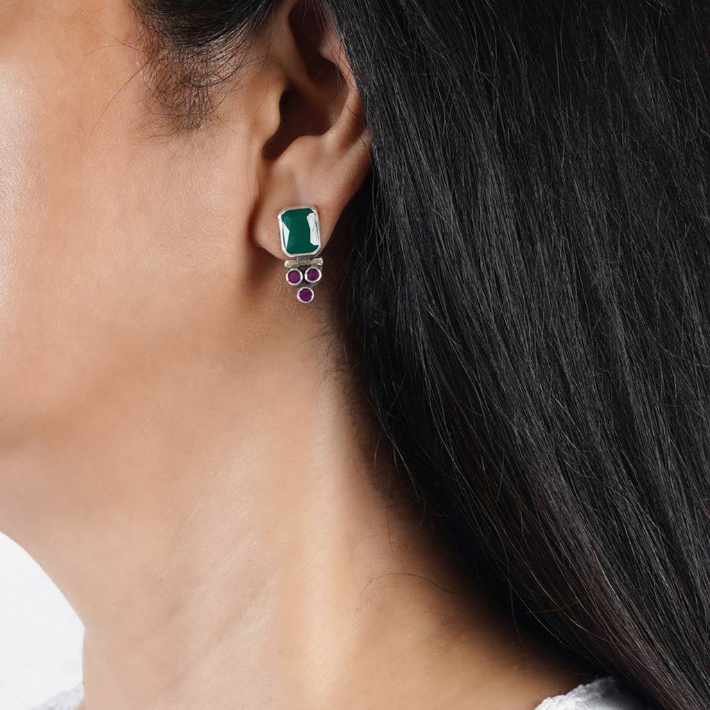 Green & Red Silver Earrings