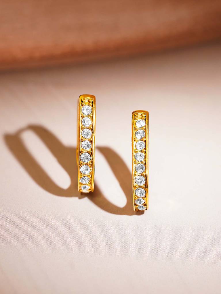18K Gold Plated Dainty Zircon Studded Oval Hoop Earrings : SSER59