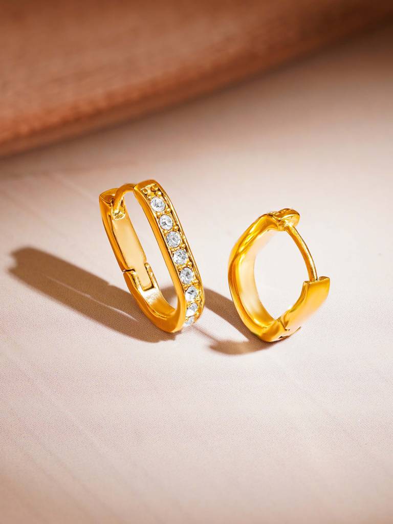 18K Gold Plated Dainty Zircon Studded Oval Hoop Earrings : SSER59