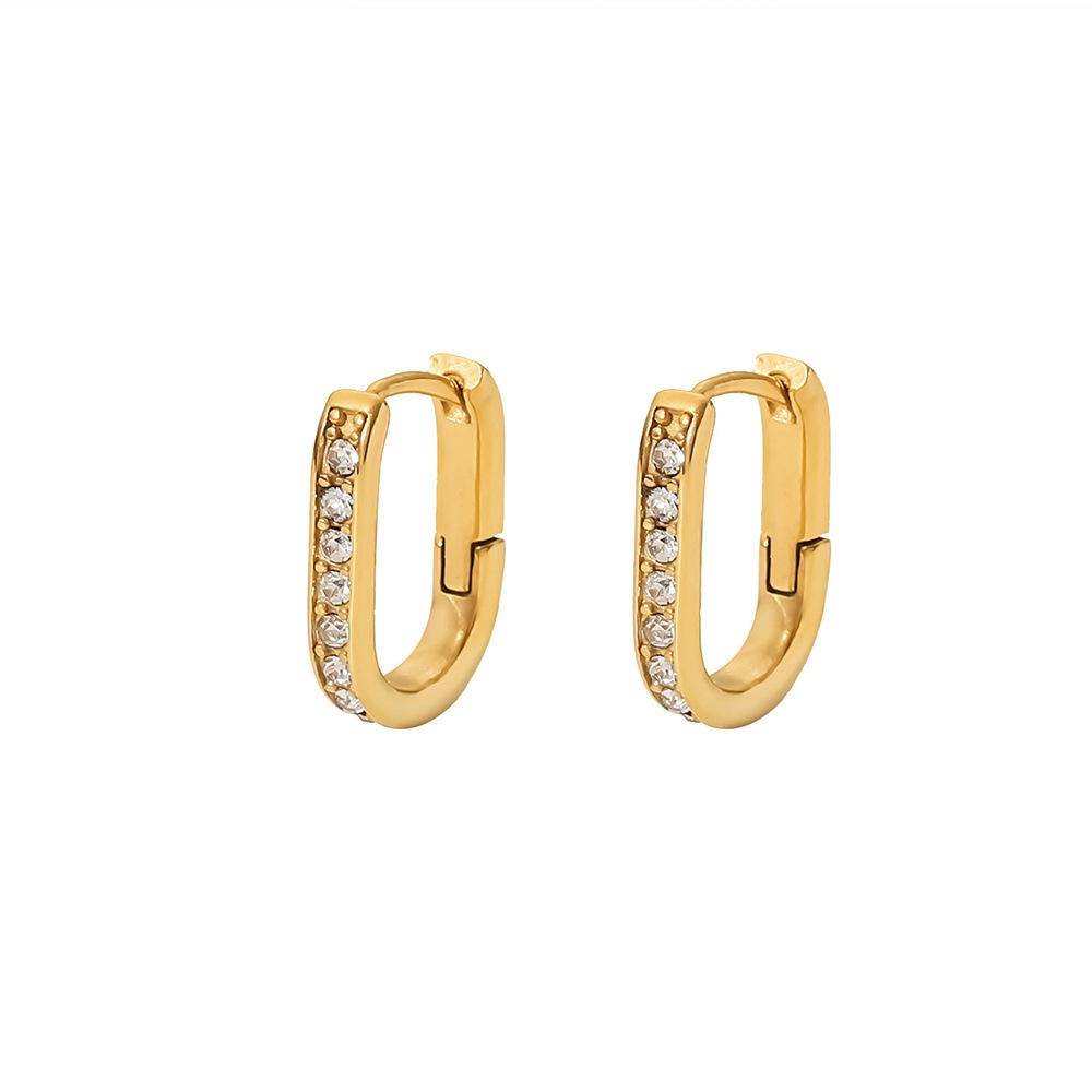 18K Gold Plated Dainty Zircon Studded Oval Hoop Earrings : SSER59