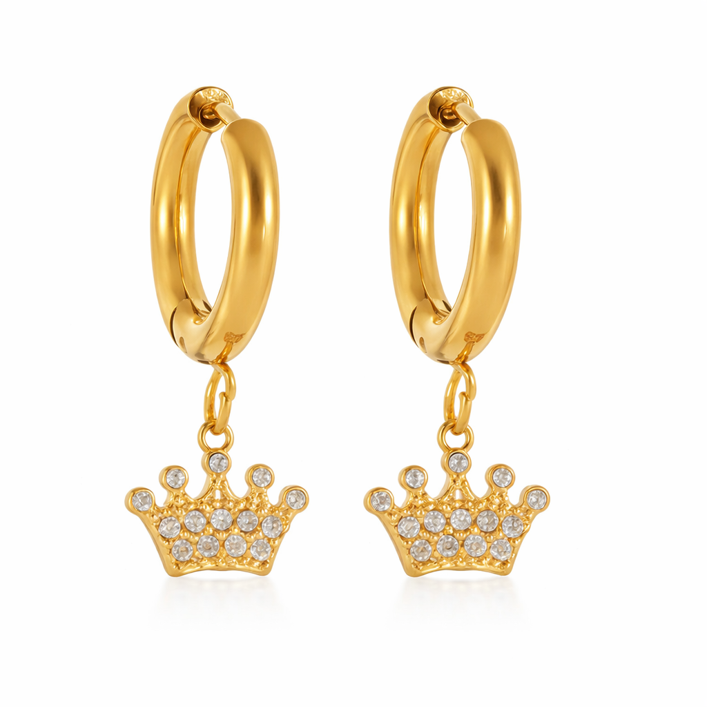 18K Gold Plated Crown Charm Hoop Earrings For Women : SSER64