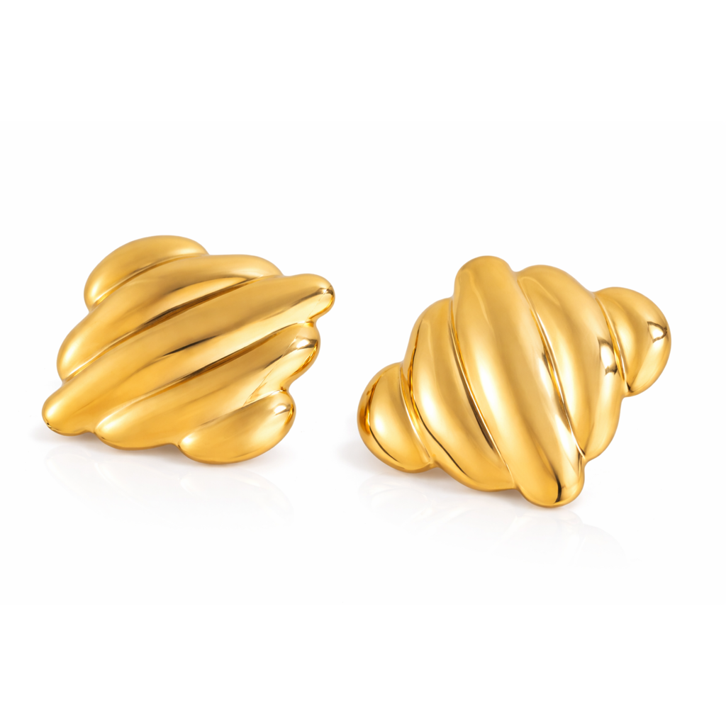 18K Gold Plated Sculpted Shell Stud Earrings For Women : SSER73