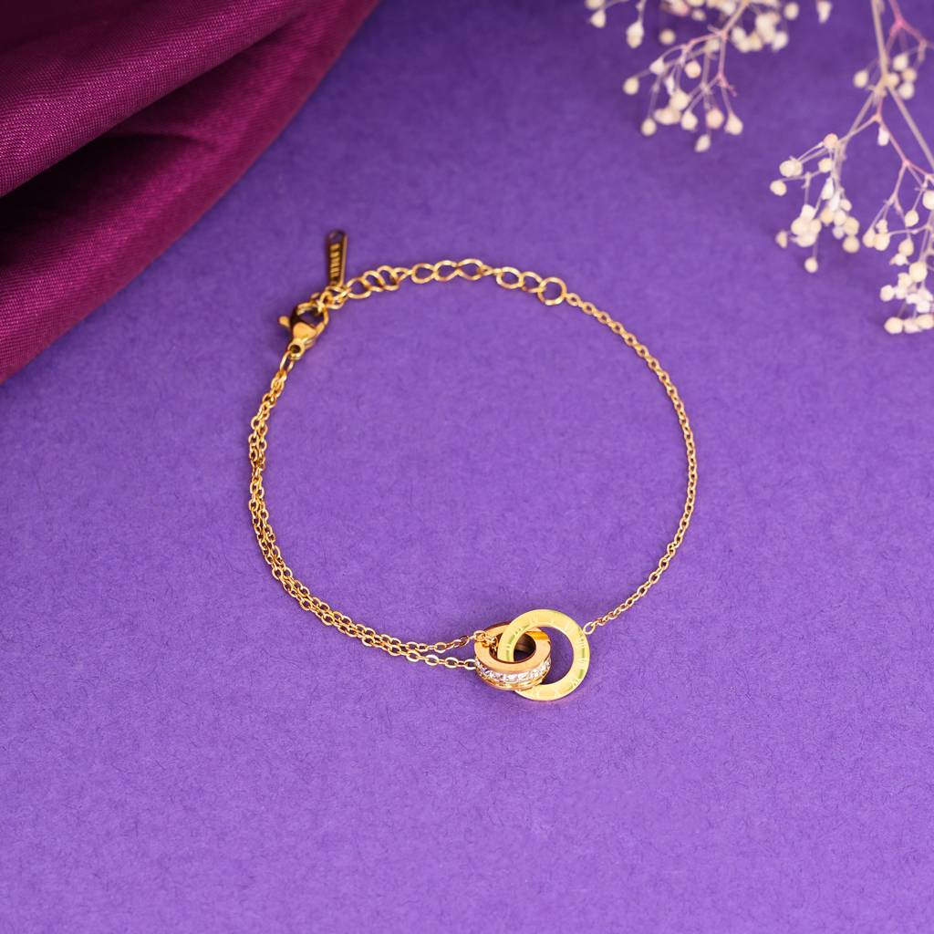 18K Gold Plated Golden Orbit Jewellery Set Of 3 (Bracelet, Necklace, And Earrings) : SSJS14