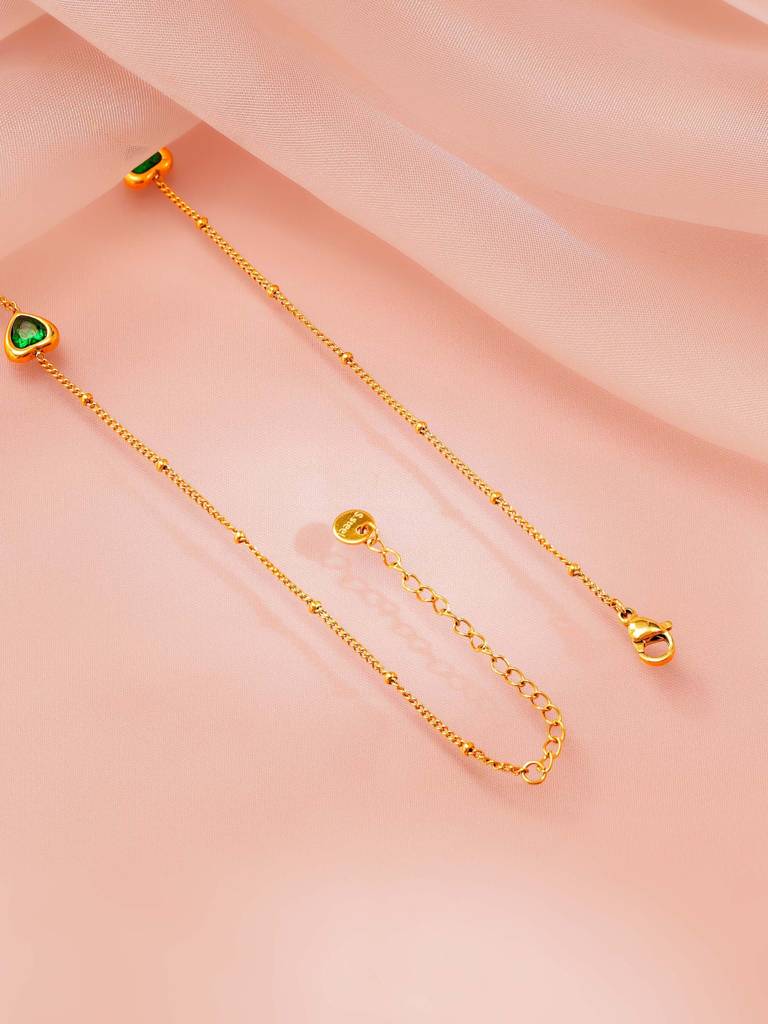 18K Gold Plated Green Heart Station Necklace For Women : SSNC71