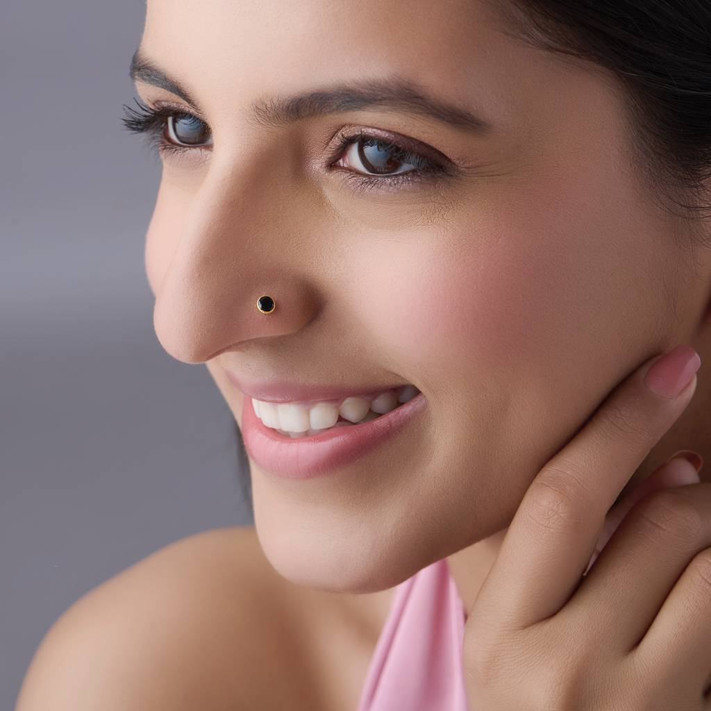 Yuvora 18K Yellow Gold Amber Dawn Nose Pin For Women | Screw Back Closure | Bis Hallmarked | Pure Go : SSNP1008-KT-3BK-18YG-OS