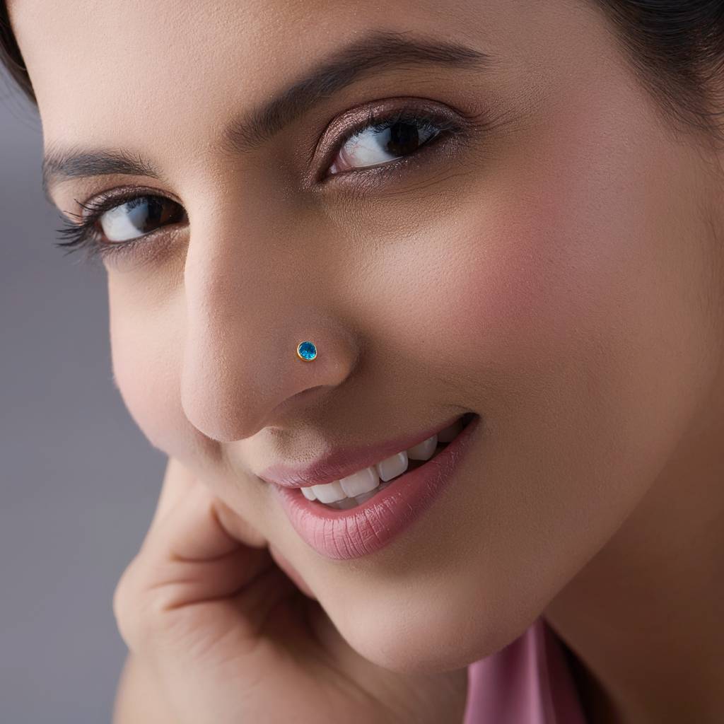 Yuvora 18K Yellow Gold Amber Dawn Nose Pin For Women | Screw Back Closure | Bis Hallmarked | Pure Go : SSNP1009-KT-3SB-18YG-OS