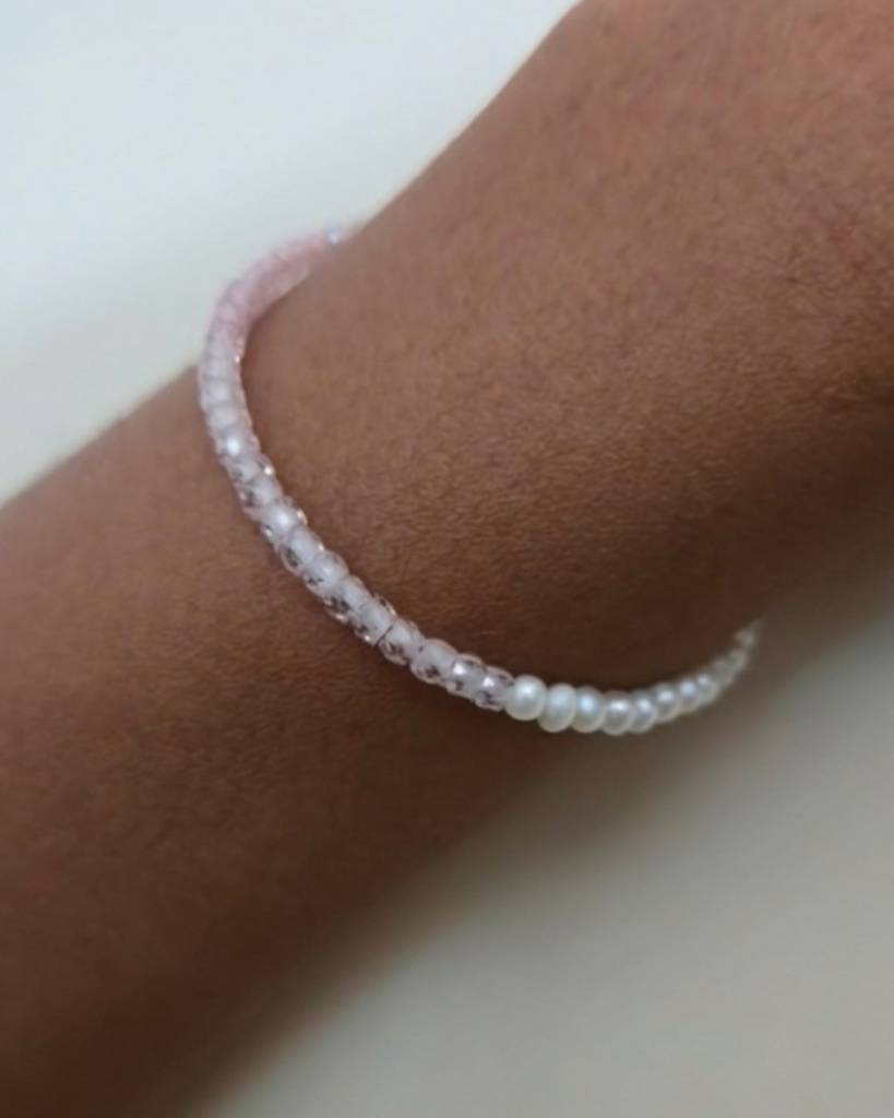 Sterling Silver Pink Zircon And Freshwater Pearl Bracelet | Gemstone Jewellery : SSPZFPBR92