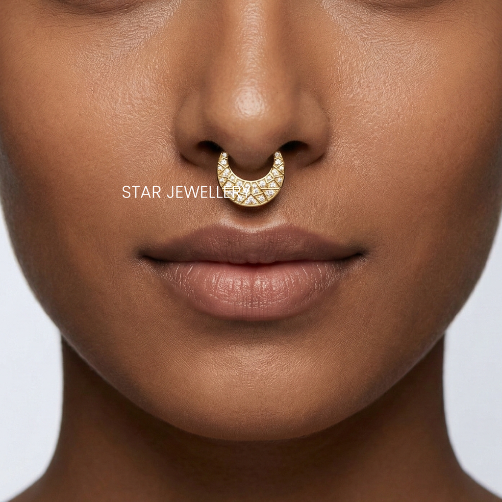 Crescent Shield Moissanite Diamond Septum Nose Ring In 925 Sterling Silver : STE183