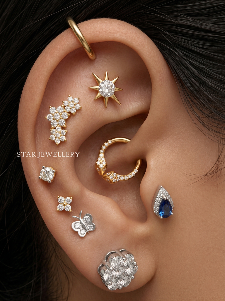 Septum Nose Ring In 925 Sterling Silver In Moissanite Diamond Dual Snake  Piercing : STE224