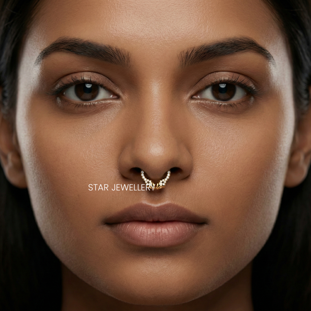 Septum Nose Ring In 925 Sterling Silver In Moissanite Diamond Dual Snake  Piercing : STE224