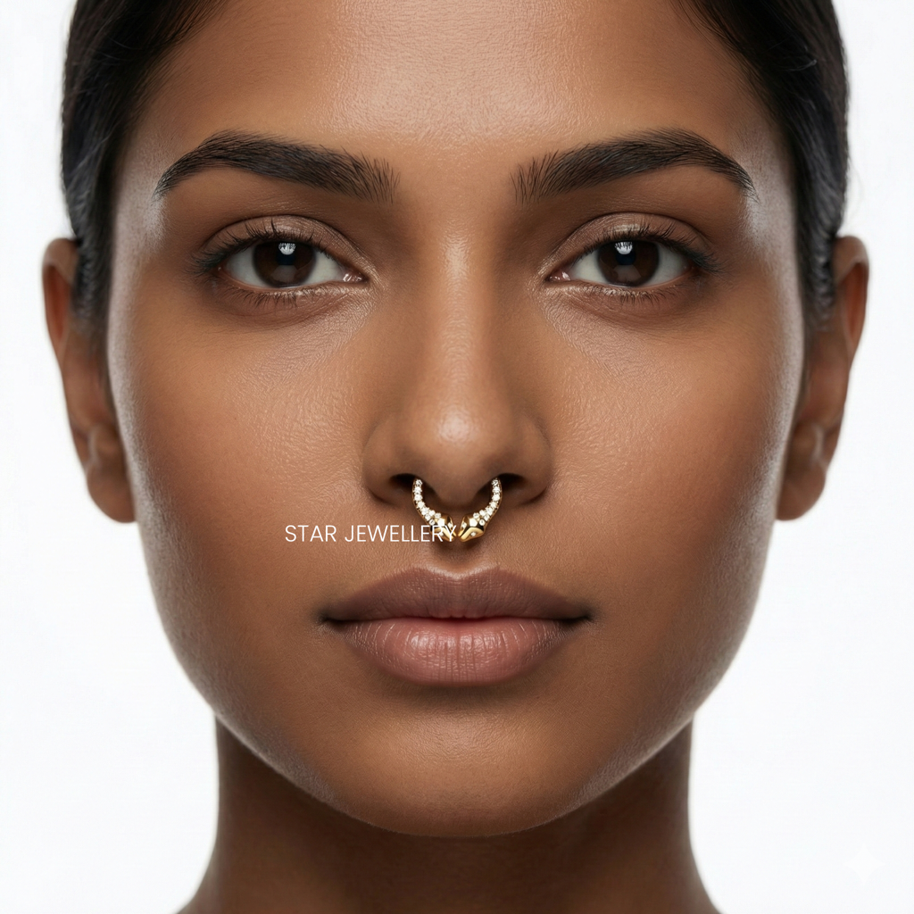 Septum Nose Ring In 925 Sterling Silver In Moissanite Diamond Dual Snake  Piercing : STE224