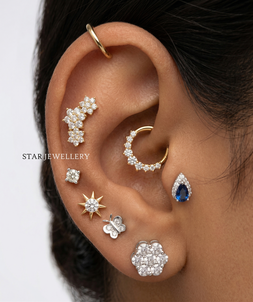 Septum Nose Ring Daith Piercing In 925 Sterling Silver With Moissanite  Diamond Daith Piercing : STE244