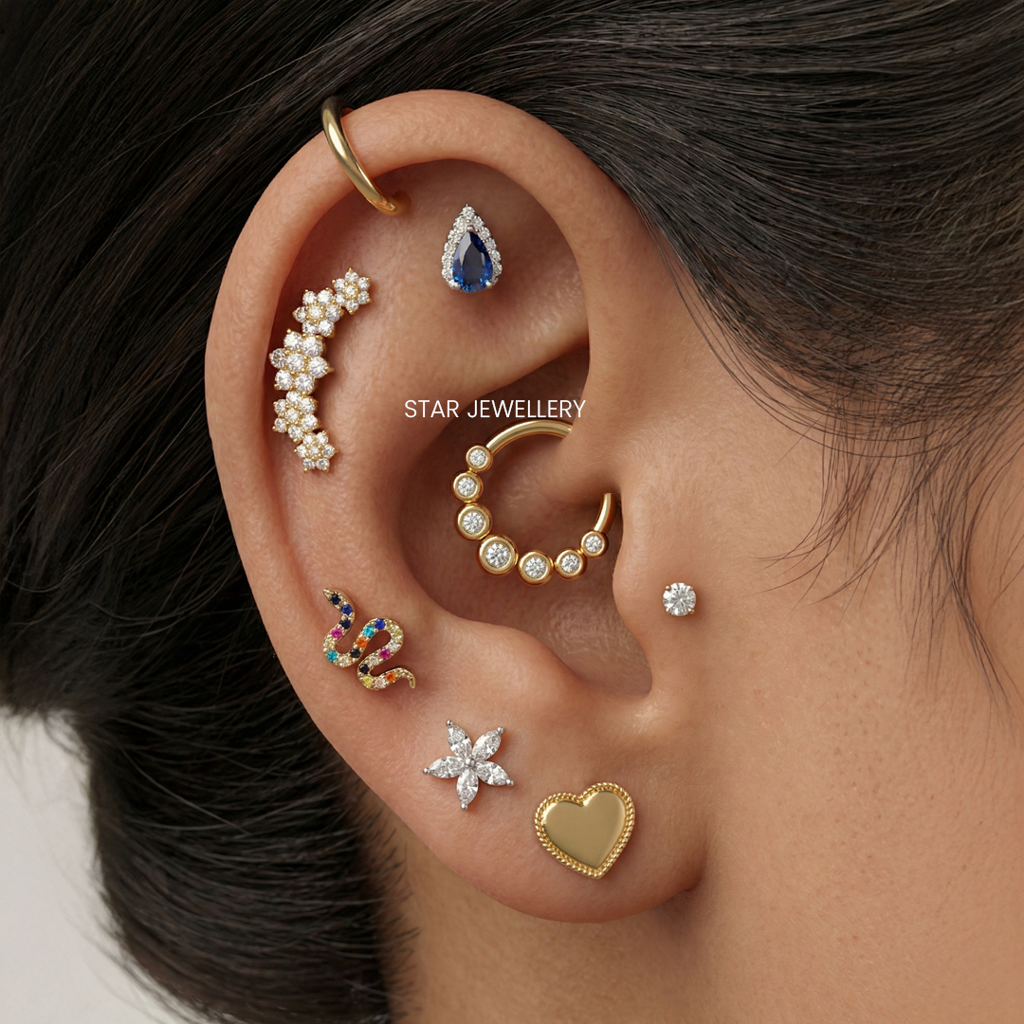 Septum Nose Ring In 925 Sterling Silver Bezel Set Moissanitediamond Daith Clicker : STE55