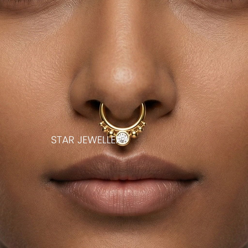 925 Sterling Silver With Moissanite Diamond  Septum Nose Ring : STE62