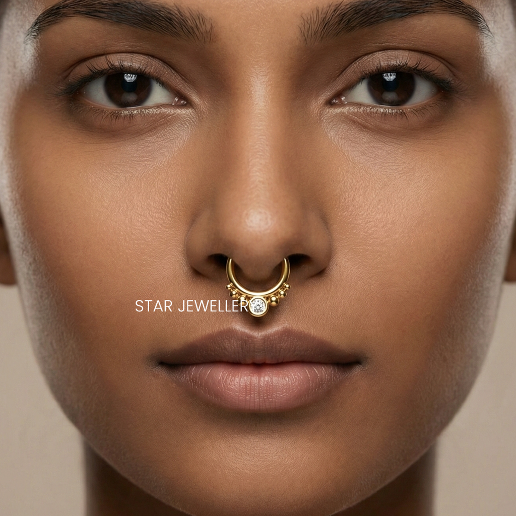 925 Sterling Silver With Moissanite Diamond  Septum Nose Ring : STE62