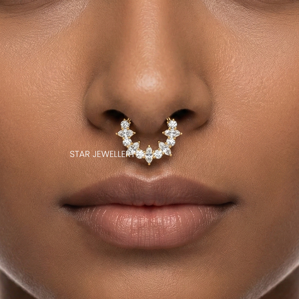 Moissanite  Diamond 925 Sterling Silver Daith Septum Nose Ring Piercing : STE156