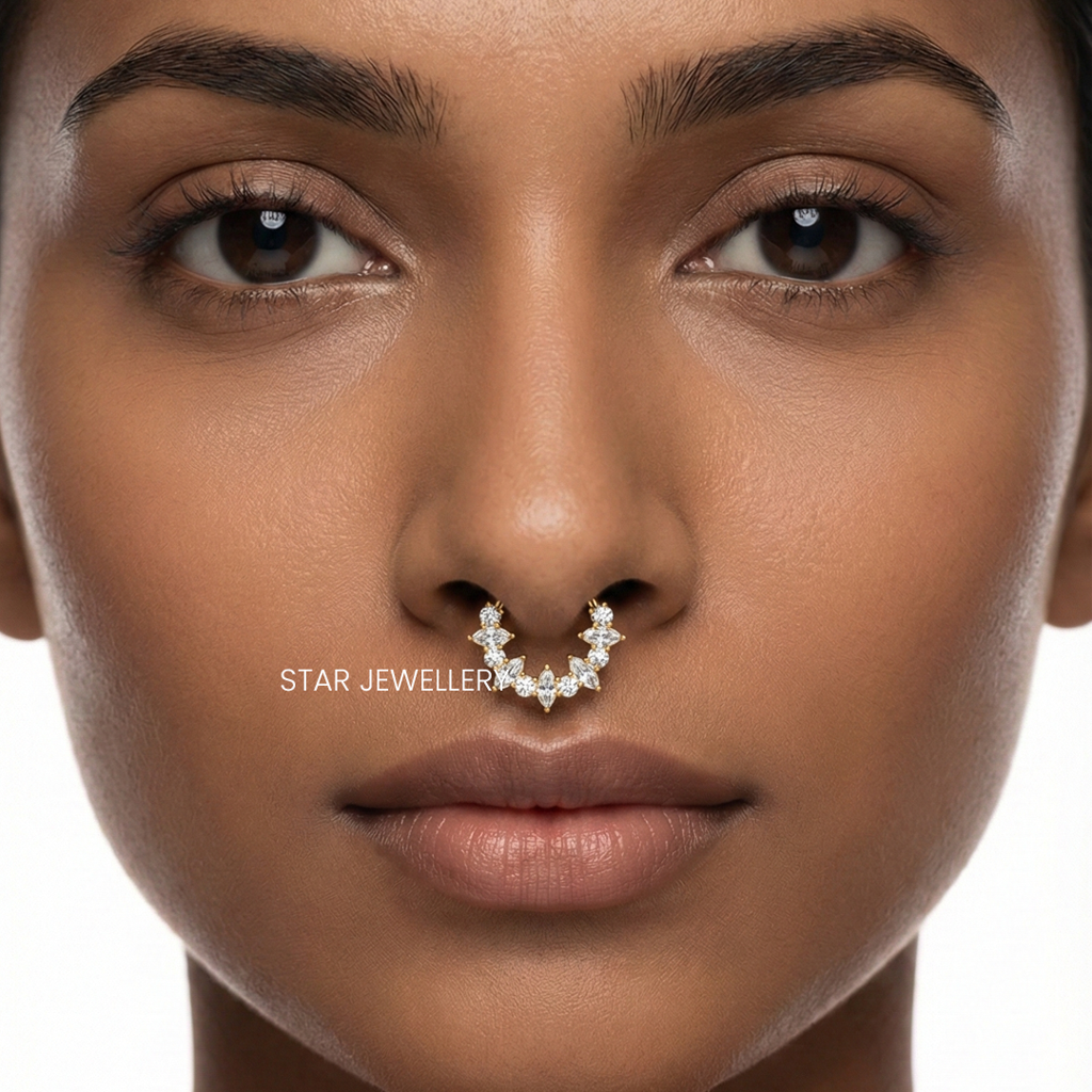 Moissanite  Diamond 925 Sterling Silver Daith Septum Nose Ring Piercing : STE156