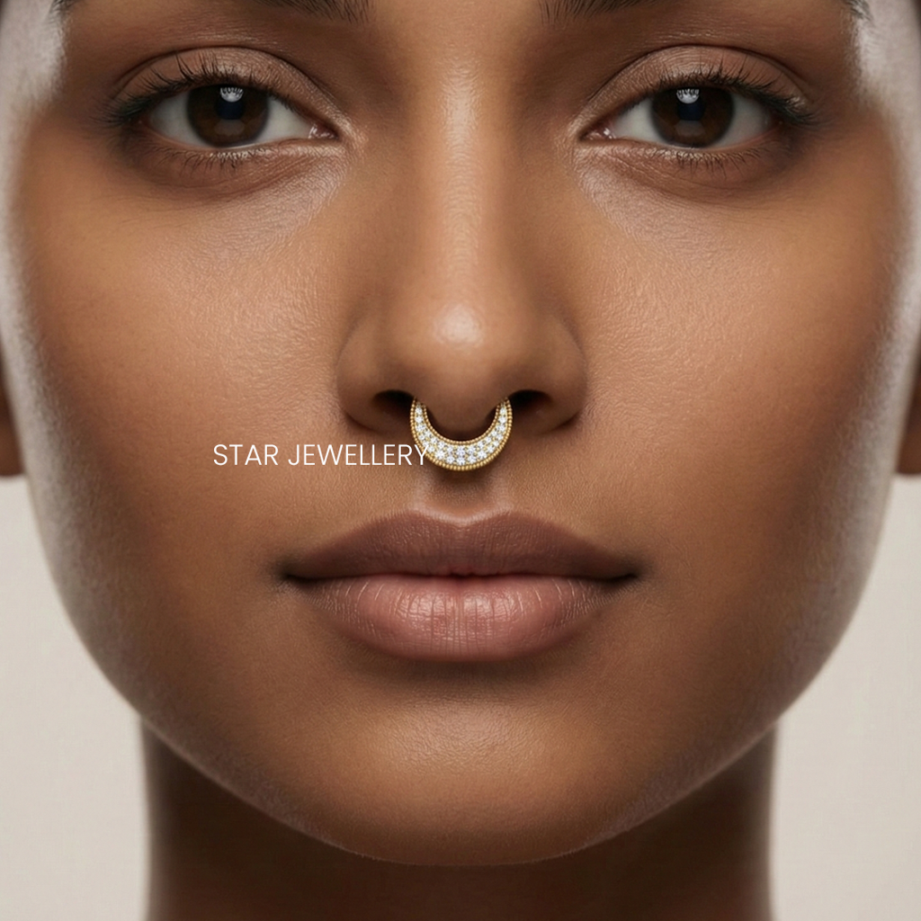 Crescent Moon Granulated 925 Sterling Silver Moissanite Daith Piercing : STE165
