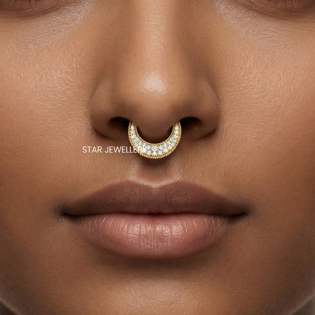 Crescent Moon Granulated 925 Sterling Silver Moissanite Daith Piercing : STE165
