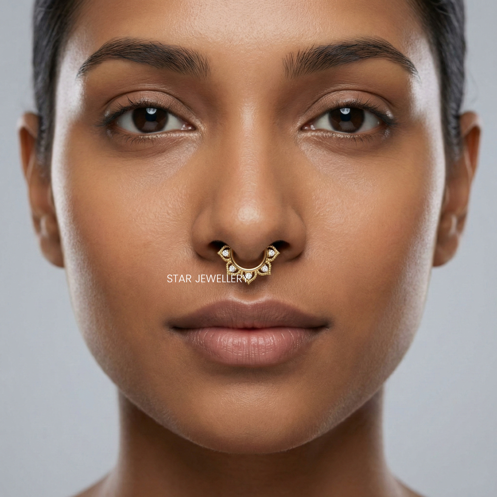 Lotus Bloom 925 Sterling Silver Moissanite Septum Daith Piercing : STE173