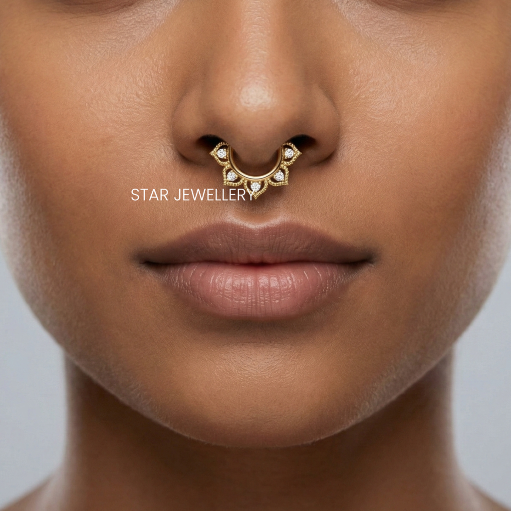 Lotus Bloom 925 Sterling Silver Moissanite Septum Daith Piercing : STE173