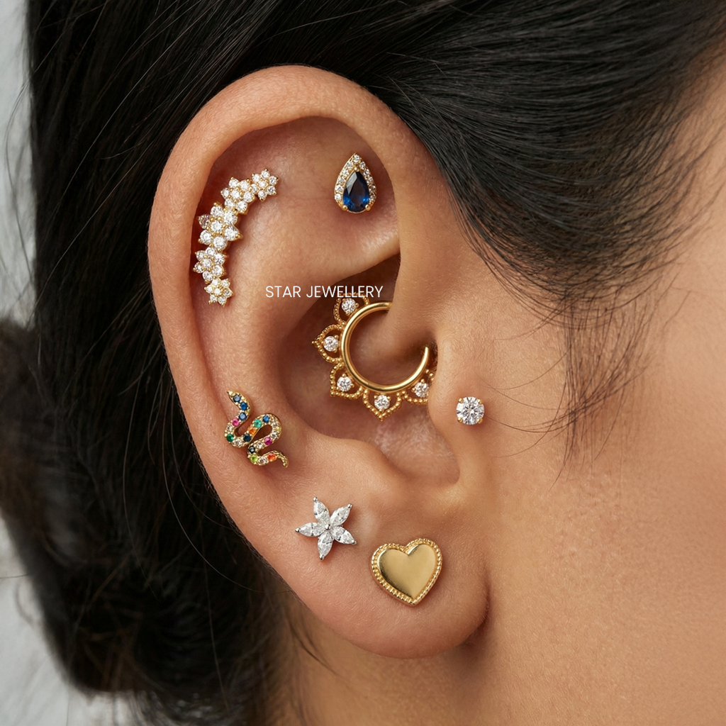 Lotus Bloom 925 Sterling Silver Moissanite Septum Daith Piercing : STE173