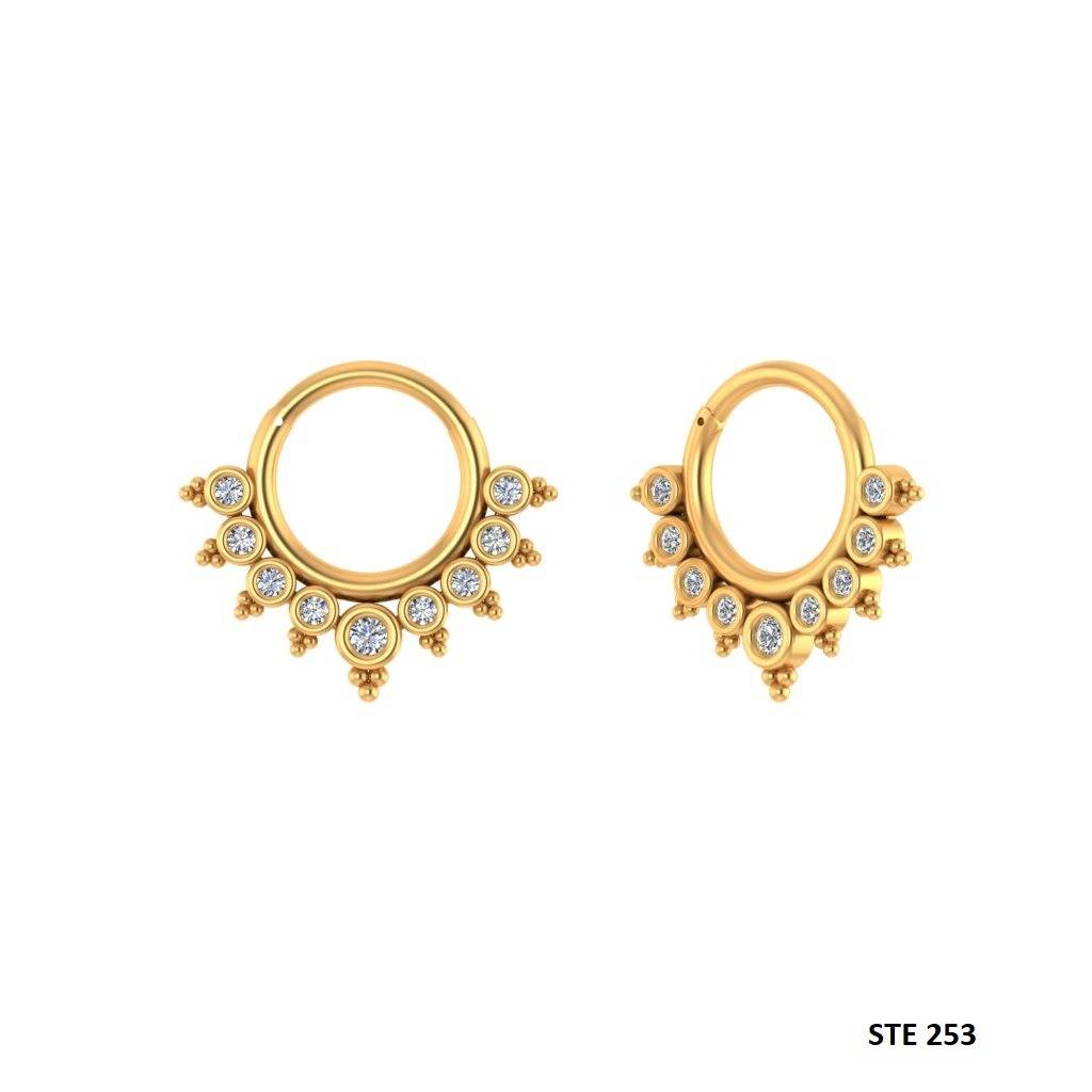 925 Sterling Silver Bezel Set Moissanite Diamond Fake Daith Clicker Septum Nose Ring : STE253