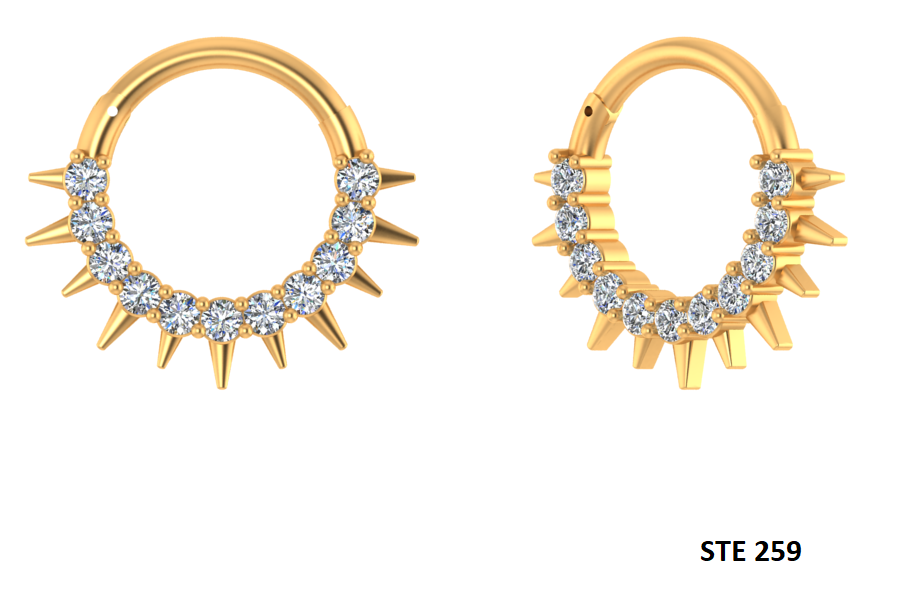 Spiked Moissanite Diamond Septum Nose Ring & Daith Piercing In 925 Sterling Silver : STE259