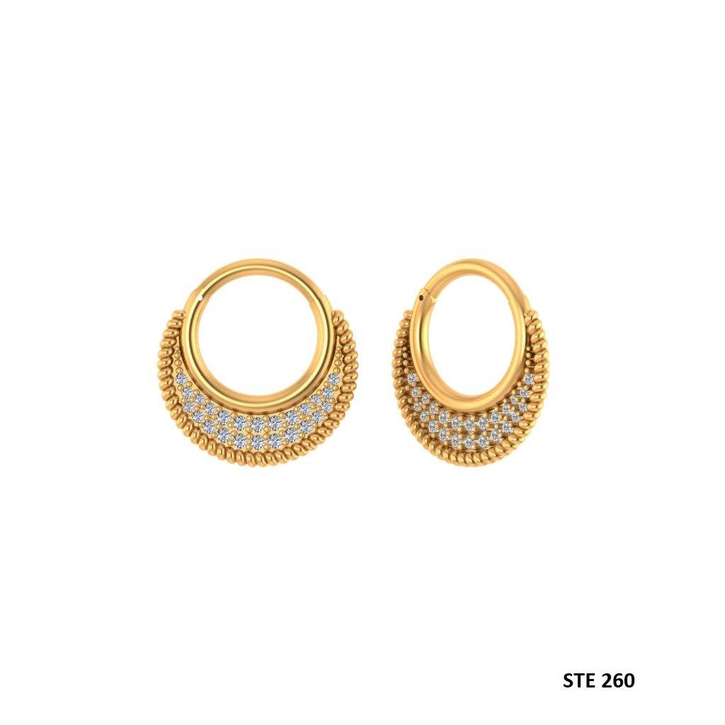925 Sterling Silver Moissanite Diamond Rope Textured Pave Crescent Septum Nose Ring & Daith Piercing : STE260
