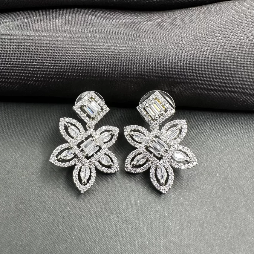 American Diamond Princess Leaf Stud Earrings