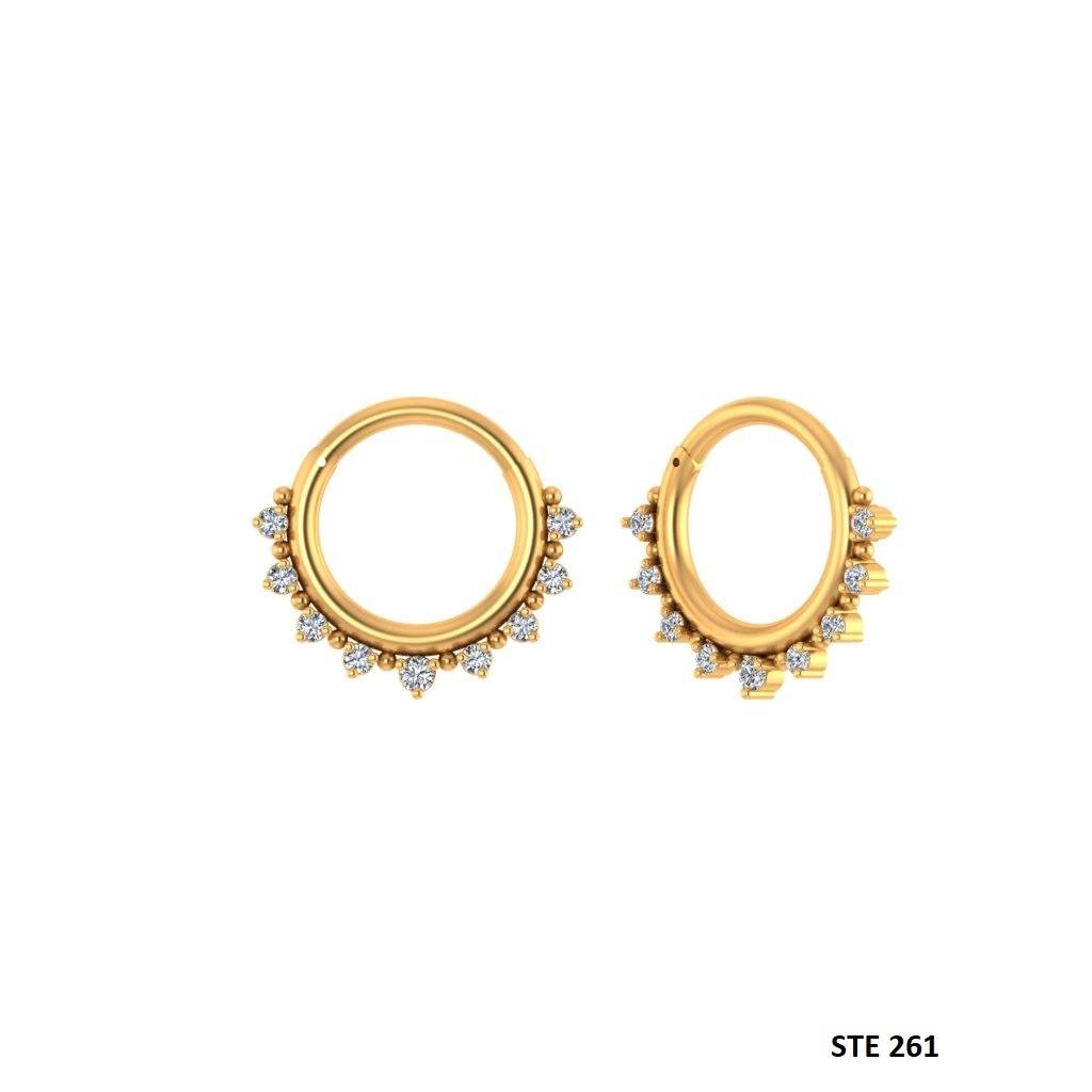 925 Sterling Silver Moissanite Diamond Beaded Fan Septum Nose Ring & Daith Piercing Hoop : STE261