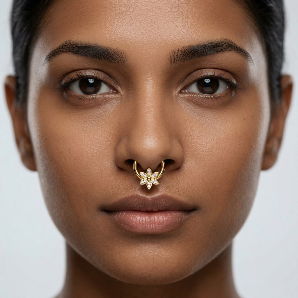 Moissanite Diamond Floral Daith Piercing Septum Nose Ring In 925 Steling Silver : STE28