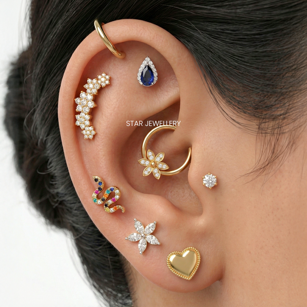 Moissanite Diamond Floral Daith Piercing Septum Nose Ring In 925 Steling Silver : STE28