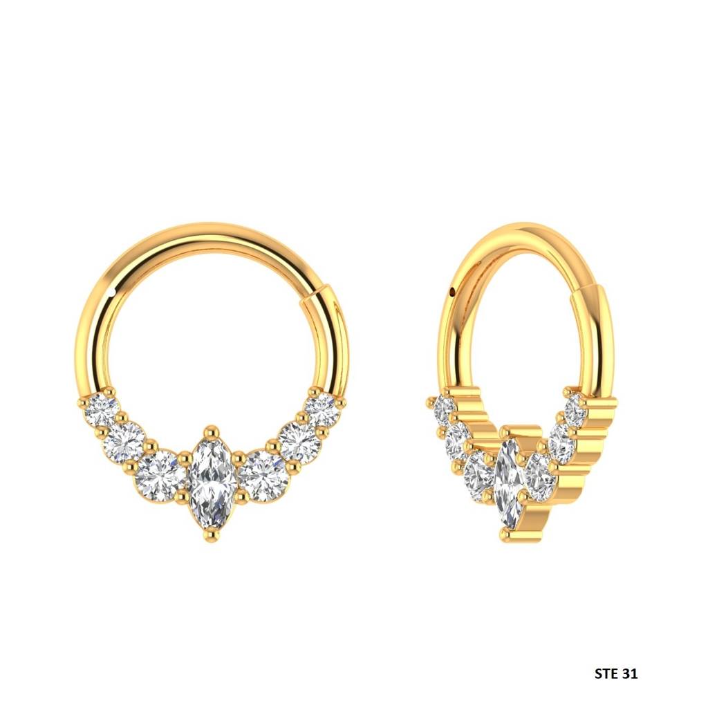 Marquise & Round Moissanite Diamond Septum Piercing Nose Ring In 925 Sterling Silver : STE31