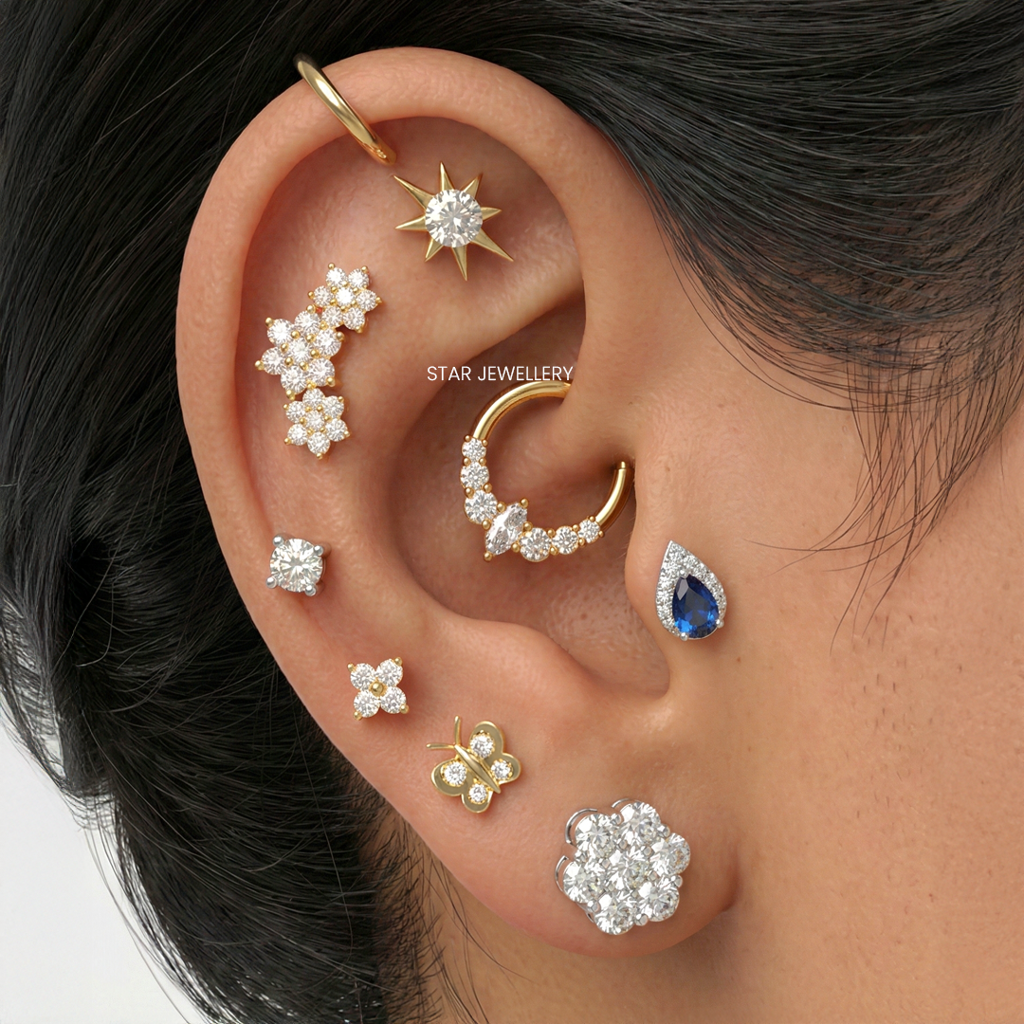 Marquise & Round Moissanite Diamond Septum Piercing Nose Ring In 925 Sterling Silver : STE31