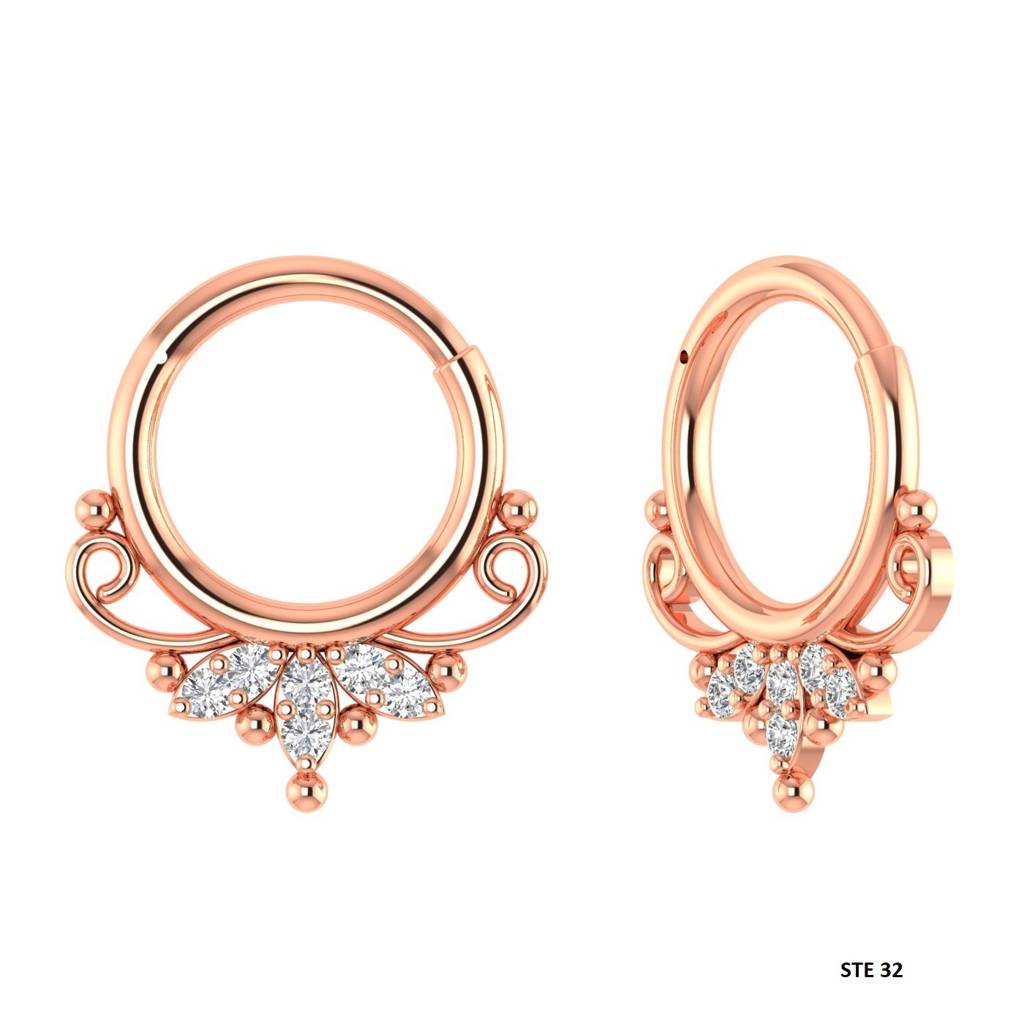 925 Sterling Silver Marquise Shape Moissanite Diamond Daith Piercing Septum Nose Ring : STE32