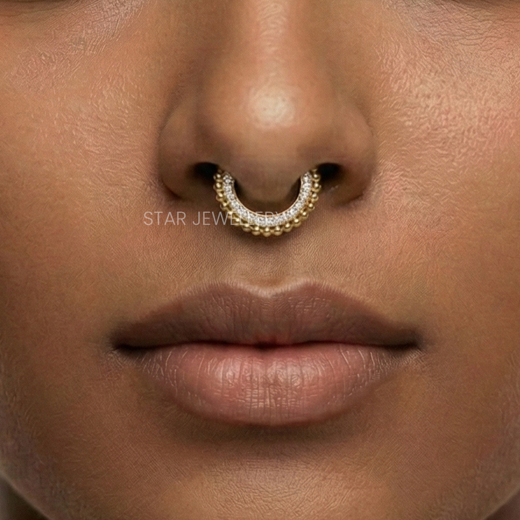 Septum Nose Ring Daith Piercing In 925 Sterling Silver With Moissanite Diamond : STE34