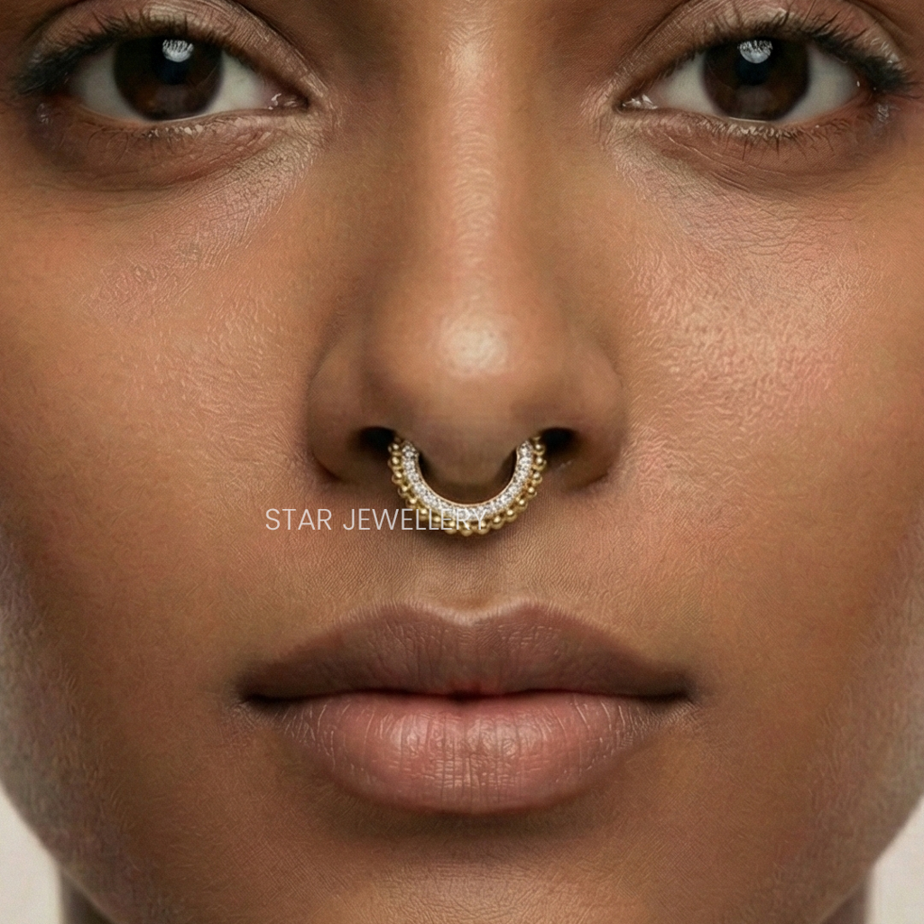 Septum Nose Ring Daith Piercing In 925 Sterling Silver With Moissanite Diamond : STE34