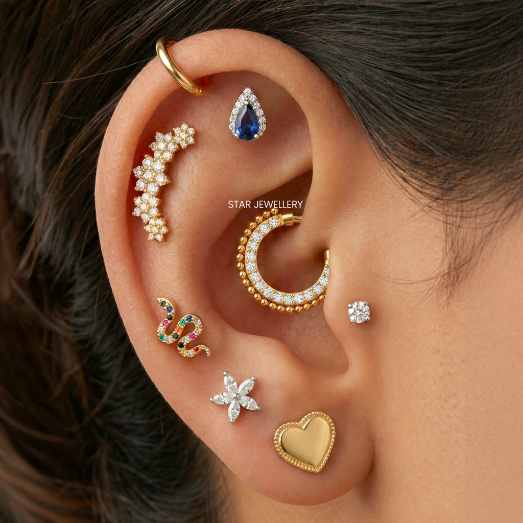 Septum Nose Ring Daith Piercing In 925 Sterling Silver With Moissanite Diamond : STE34