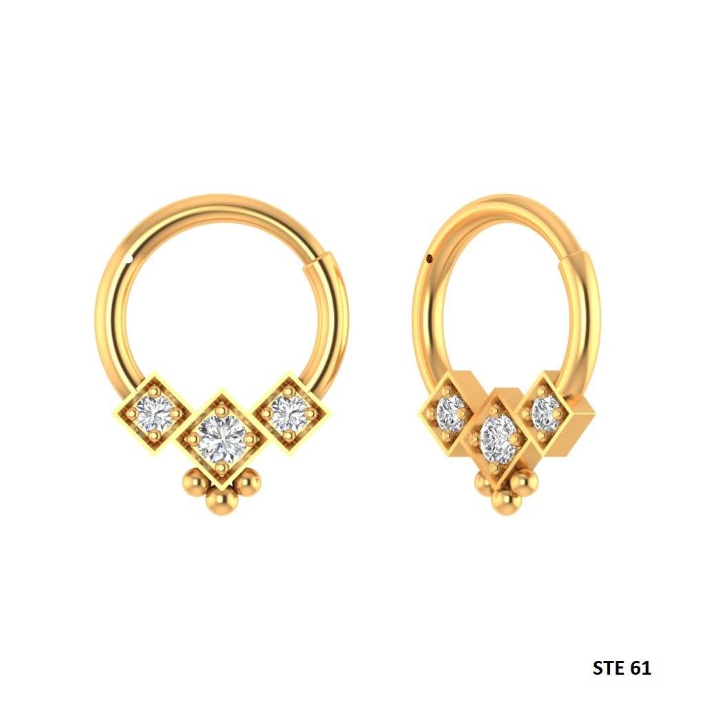 Septum Nose Ring In 925 Sterling Silver Genuine Diamond Trio Stone Septum Clicker : STE61