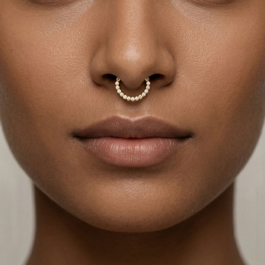 925 Sterling Silver Bezel Set Minimalist Moissanite Diamond Daith Clicker  Septum Nose Ring : STE69