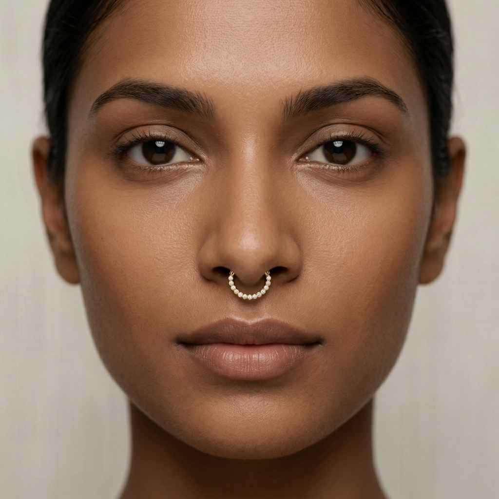 925 Sterling Silver Bezel Set Minimalist Moissanite Diamond Daith Clicker  Septum Nose Ring : STE69