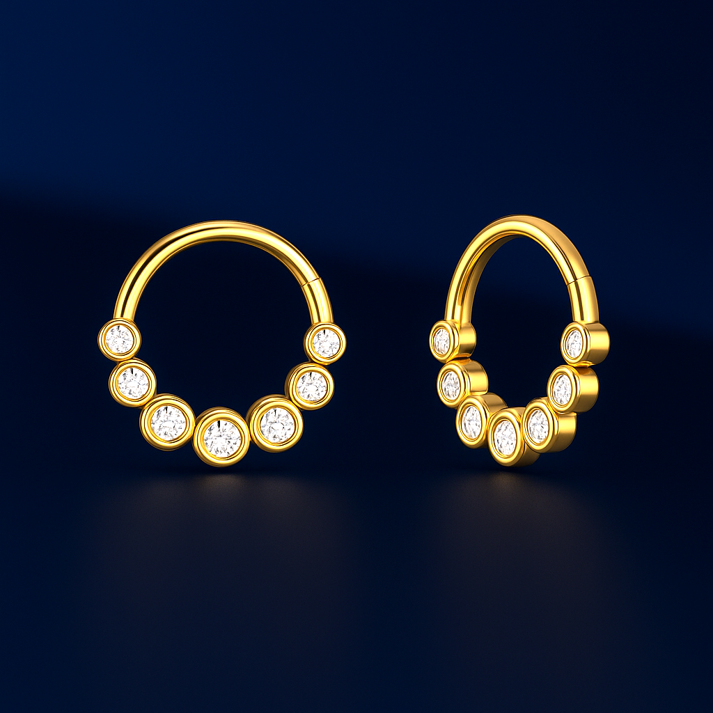 Septum Nose Ring In 925 Sterling Silver Bezel Set Moissanitediamond Daith Clicker : STE55