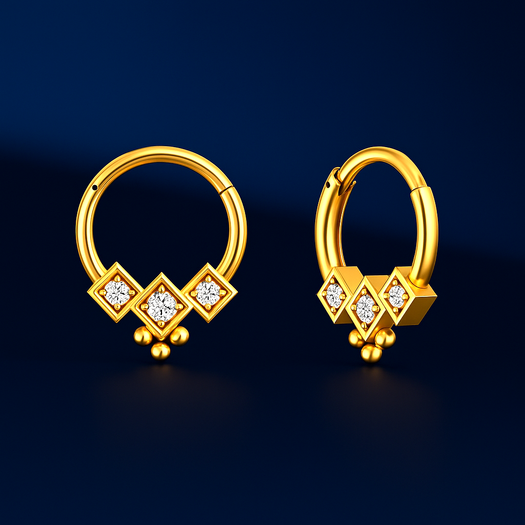 Septum Nose Ring In 925 Sterling Silver Genuine Diamond Trio Stone Septum Clicker : STE61