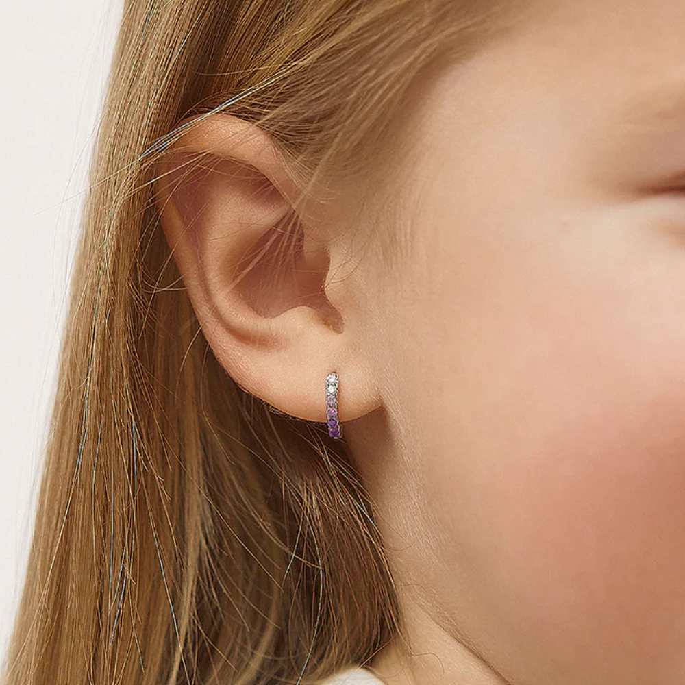 Sterling Silver Double-Sided Prong Kids Hoop Earrings With Cubic Zirconia