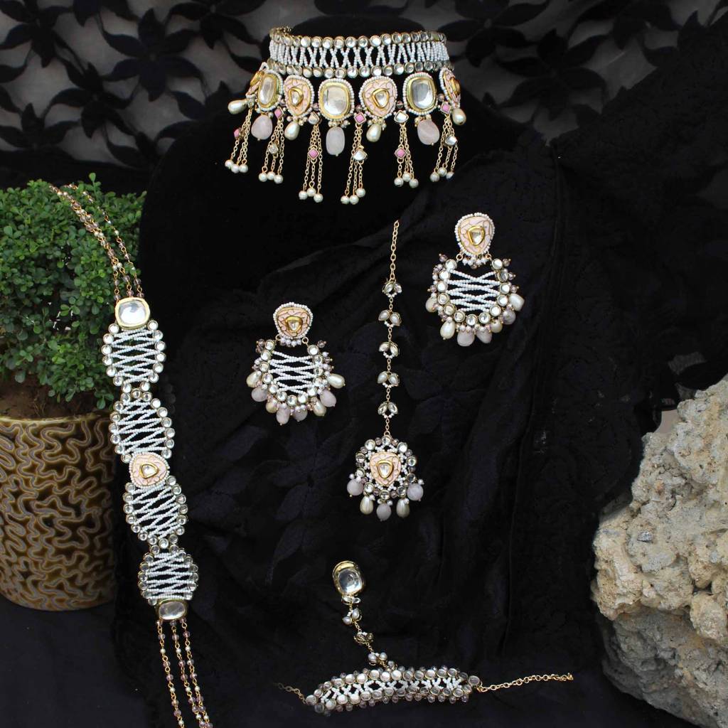Pink Wink Full Set With Necklace, Earrings, Maangtikka, Hathphool & Waistbelt : ACFS500