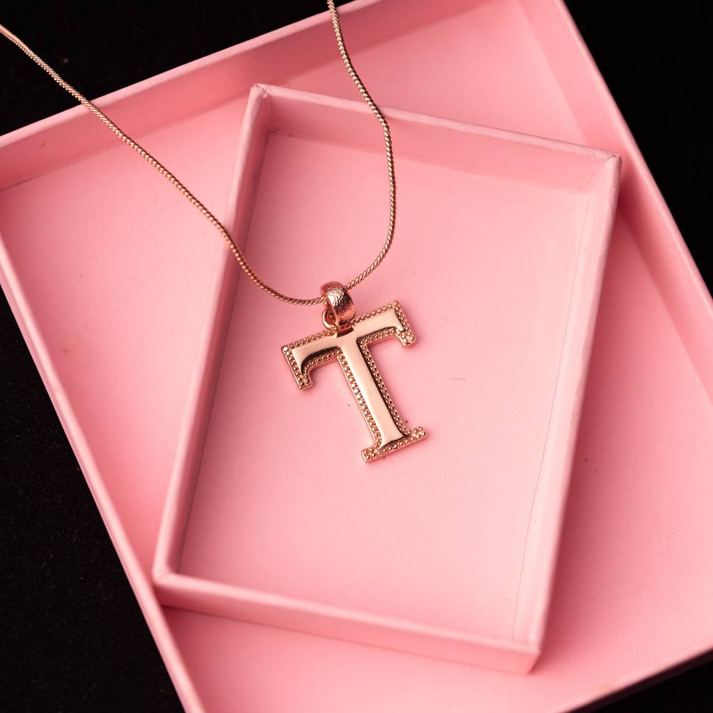 Estele Rosegold Plated Trendy "T" Charm Alphabet Initials Pendant For Women : 1009-TPENDANT